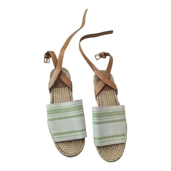 Tory Burch Espadrille Sandal Womens Size 9 Awning Ivory Green - Picture 4 of 9